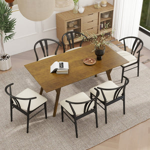 English Elm Lavin Seven Piece Rectangular Rubberwood Dining Set with Wishbone Chairs Modern Style Walnut Table, 6 Black Chairs T2574S00284