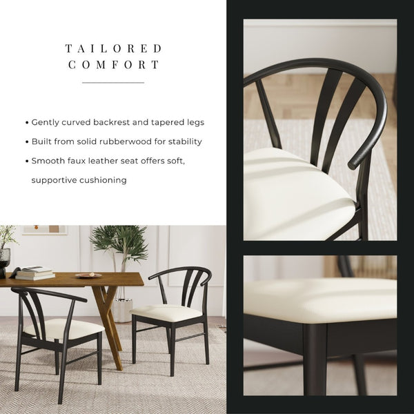 English Elm Lavin Seven Piece Rectangular Rubberwood Dining Set with Wishbone Chairs Modern Style Walnut Table, 6 Black Chairs T2574S00284