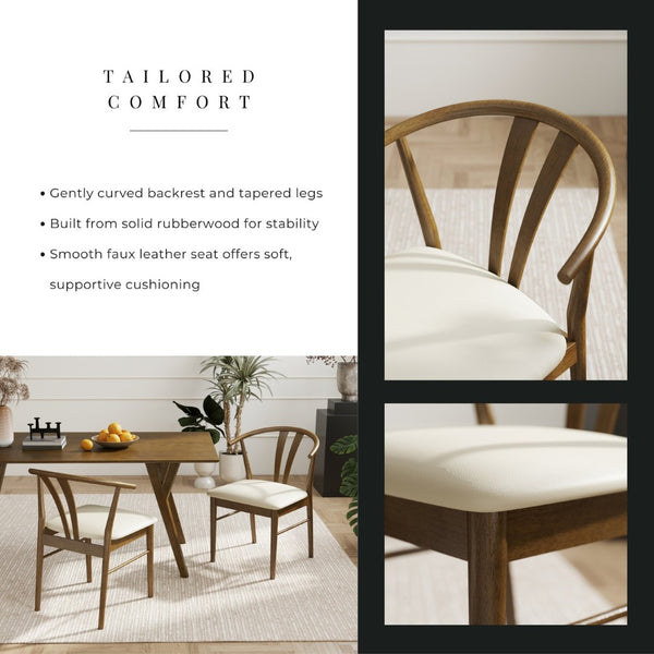 English Elm Lavin Seven Piece Rectangular Rubberwood Dining Set with Wishbone Chairs Modern Style Walnut Table, 6 Brown Chairs T2574S00285