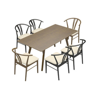 English Elm Lavin Seven Piece Rectangular Rubberwood Dining Set with Wishbone Chairs Modern Style Wood Table, 2 Walnut + 4 Black Chairs T2574S00286