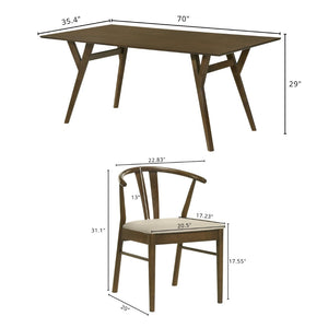 English Elm Lavin Seven Piece Rectangular Rubberwood Dining Set with Wishbone Chairs Modern Style Wood Table, 2 Walnut + 4 Black Chairs T2574S00286