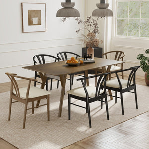 English Elm Lavin Seven Piece Rectangular Rubberwood Dining Set with Wishbone Chairs Modern Style Wood Table, 2 Walnut + 4 Black Chairs T2574S00286