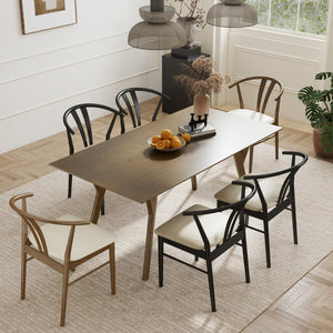 English Elm Lavin Seven Piece Rectangular Rubberwood Dining Set with Wishbone Chairs Modern Style Wood Table, 2 Walnut + 4 Black Chairs T2574S00286