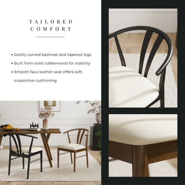English Elm Lavin Seven Piece Rectangular Rubberwood Dining Set with Wishbone Chairs Modern Style Wood Table, 2 Walnut + 4 Black Chairs T2574S00286