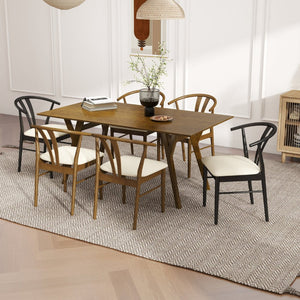 English Elm Lavin Seven Piece Rectangular Rubberwood Dining Set with Wishbone Chairs Modern Style Wood Table, 4 Walnut + 2 Black Chairs T2574S00287