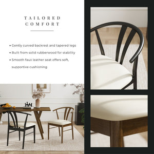 English Elm Lavin Seven Piece Rectangular Rubberwood Dining Set with Wishbone Chairs Modern Style Wood Table, 4 Walnut + 2 Black Chairs T2574S00287