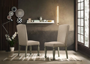 English Elm Breda Farmhouse Dining Set Seats Four with Planked Oak Veneer and Nailhead Chairs T2574S00288