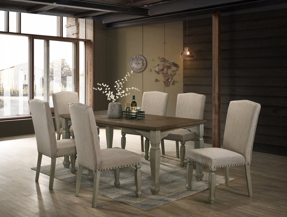 English Elm Breda Farmhouse Seven Piece Dining Set Planked Hardwood Table Nailhead Chairs T2574S00290