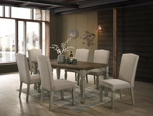 English Elm Breda Farmhouse Seven Piece Dining Set Planked Hardwood Table Nailhead Chairs T2574S00290