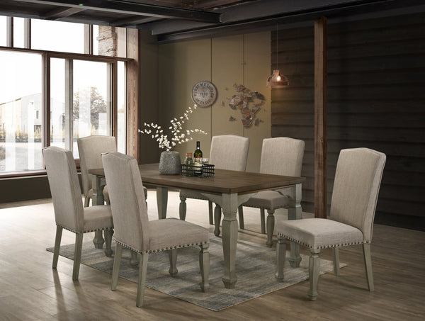 English Elm Breda Farmhouse Seven Piece Dining Set Planked Hardwood Table Nailhead Chairs T2574S00290