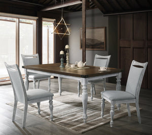 English Elm Salines Farmhouse Dining Set Distressed Oak Table with Four Upholstered Side Chairs T2574S00291