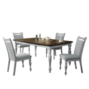 English Elm Salines Farmhouse Dining Set Distressed Oak Table with Four Upholstered Side Chairs T2574S00291