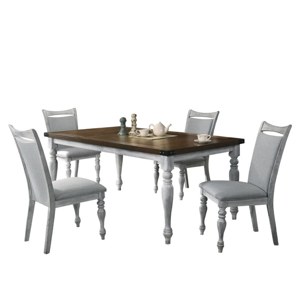 English Elm Salines Farmhouse Dining Set Distressed Oak Table with Four Upholstered Side Chairs T2574S00291