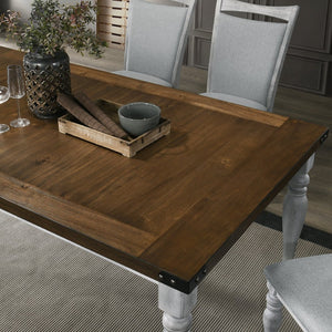 English Elm Salines Farmhouse Dining Set Distressed Oak Table with Four Upholstered Side Chairs T2574S00291
