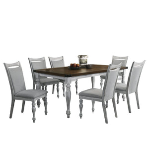 English Elm Salines Farmhouse Dining Set Seats Six with Upholstered Chairs and Distressed Oak Table T2574S00292