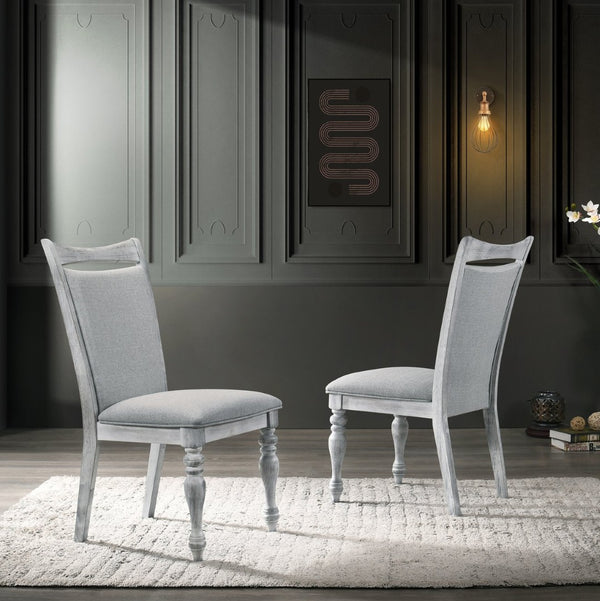 English Elm Salines Farmhouse Dining Set Seats Six with Upholstered Chairs and Distressed Oak Table T2574S00292