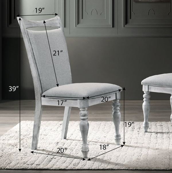 English Elm Salines Farmhouse Dining Set Six Seats Rubberwood Legs Distressed Oak Tabletop Gray Chairs T2574S00293