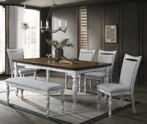 English Elm Salines Farmhouse Dining Set Six Seats Rubberwood Legs Distressed Oak Tabletop Gray Chairs T2574S00293