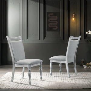 English Elm Salines Farmhouse Dining Set Six Seats Rubberwood Legs Distressed Oak Tabletop Gray Chairs T2574S00293