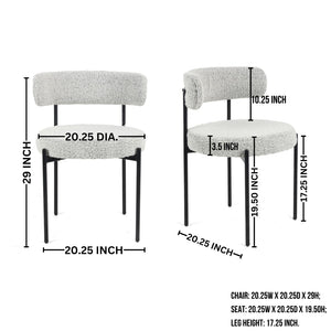 English Elm Corff Round Pedestal Dining Set with Boucle Upholstered Chairs for Modern Rooms Black, Grey+White T2574S00294