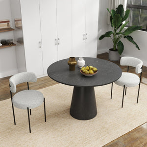 English Elm Corff Round Pedestal Dining Set with Boucle Upholstered Chairs for Modern Rooms Black, Grey+White T2574S00294