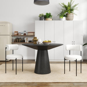 English Elm Corff Round Pedestal Dining Set with Boucle Upholstered Chairs for Modern Rooms Black, White T2574S00295