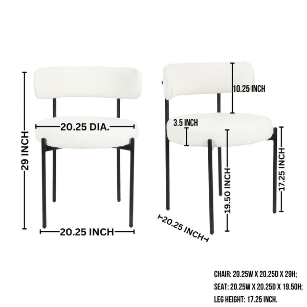 English Elm Corff Round Pedestal Dining Set with Boucle Upholstered Chairs for Modern Rooms Black, White T2574S00295