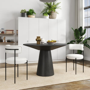 English Elm Corff Round Pedestal Dining Set with Boucle Upholstered Chairs for Modern Rooms Black, White T2574S00295