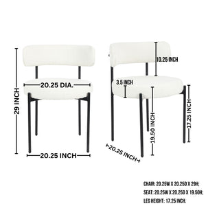 English Elm Corff Round Pedestal Dining Set Seating Four with Boucle Upholstered Chairs Ebony Black, White T2574S00297