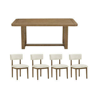 English Elm Andus Trestle Dining Set Seats Four with Oak Veneer Table and Upholstered Curved Chairs T2574S00298