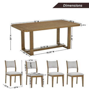 English Elm Parker Trestle Dining Set Seats Four with Oak Veneer Table and Upholstered Side Chairs T2574S00299