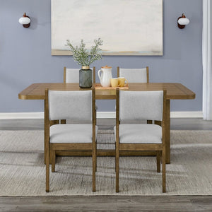 English Elm Parker Trestle Dining Set Seats Four with Oak Veneer Table and Upholstered Side Chairs T2574S00299