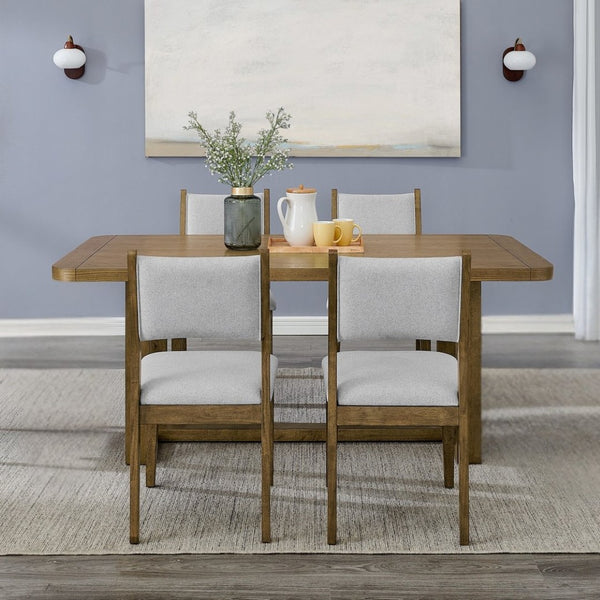 English Elm Parker Trestle Dining Set Seats Four with Oak Veneer Table and Upholstered Side Chairs T2574S00299