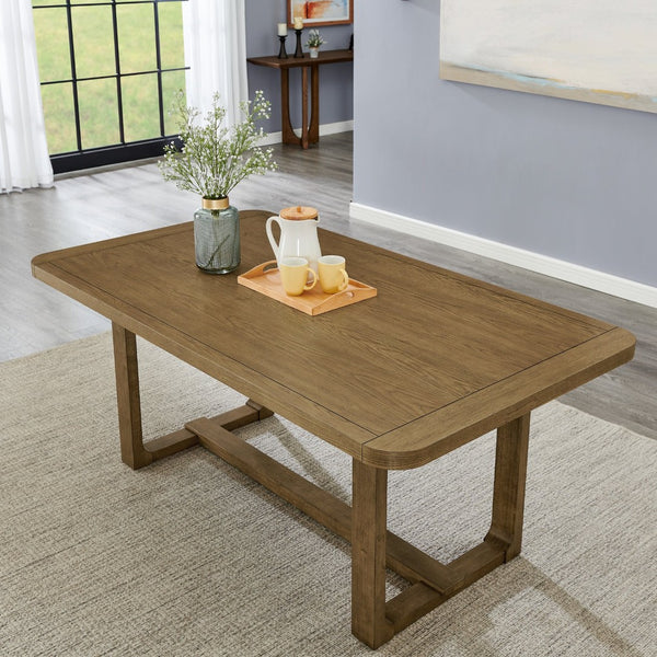 English Elm Parker Trestle Dining Set Seats Four with Oak Veneer Table and Upholstered Side Chairs T2574S00299