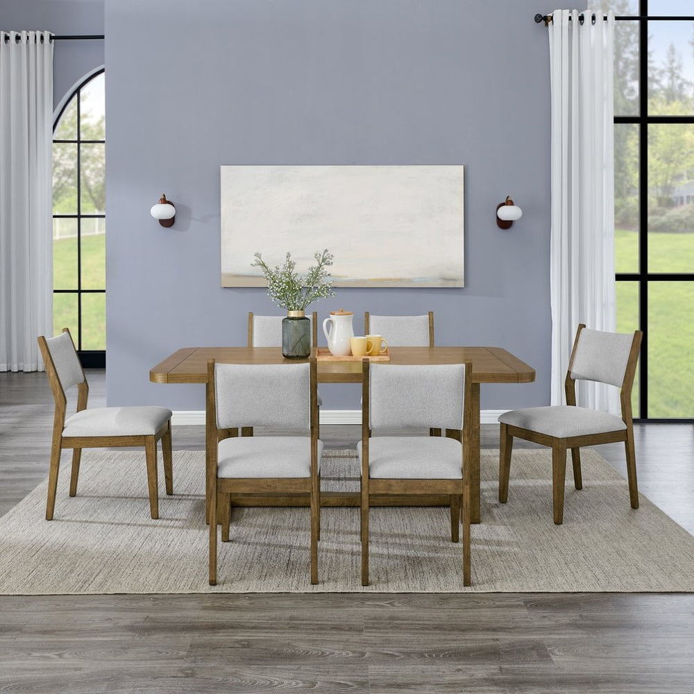 English Elm Parker 7 Piece Trestle Dining Set with Upholstered Chairs in Light Oak Finish T2574S00300