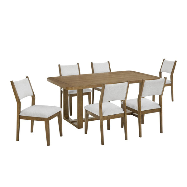 English Elm Parker 7 Piece Trestle Dining Set with Upholstered Chairs in Light Oak Finish T2574S00300