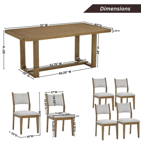 English Elm Parker 7 Piece Trestle Dining Set with Upholstered Chairs in Light Oak Finish T2574S00300