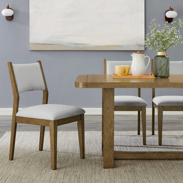 English Elm Parker 7 Piece Trestle Dining Set with Upholstered Chairs in Light Oak Finish T2574S00300