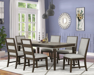 English Elm Aberll Six Seat Rectangular Dining Set with Upholstered Chairs and Rubberwood Legs T2574S00302