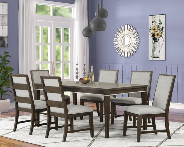 English Elm Aberll Six Seat Rectangular Dining Set with Upholstered Chairs and Rubberwood Legs T2574S00302