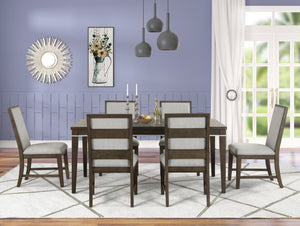 English Elm Aberll Six Seat Rectangular Dining Set with Upholstered Chairs and Rubberwood Legs T2574S00302