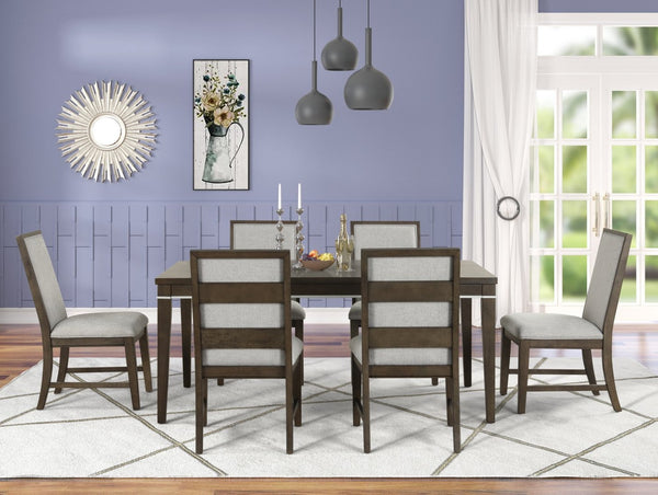 English Elm Aberll Six Seat Rectangular Dining Set with Upholstered Chairs and Rubberwood Legs T2574S00302