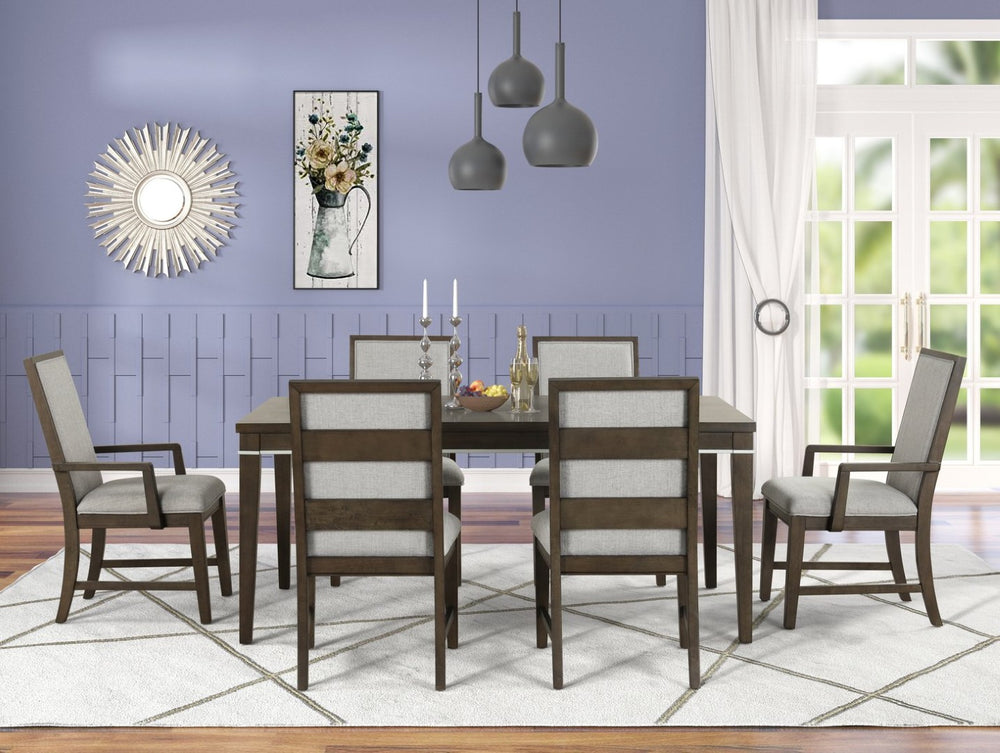 English Elm Aberll Six Seat Dining Set with Birch Veneer Table and Upholstered Armchairs T2574S00303