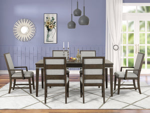 English Elm Aberll Six Seat Dining Set with Birch Veneer Table and Upholstered Armchairs T2574S00303