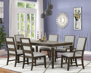 English Elm Aberll Six Seat Dining Set with Birch Veneer Table and Upholstered Armchairs T2574S00303