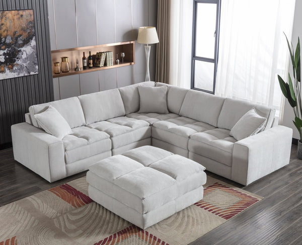 English Elm Breton Tufted Modular Sectional Six Piece Polyester Set with Ottoman for Living Rooms T2574S00304
