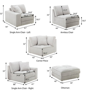 English Elm Breton Tufted Modular Sectional Six Piece Polyester Set with Ottoman for Living Rooms T2574S00304