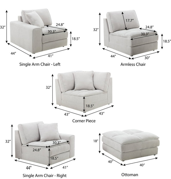 English Elm Breton Tufted Modular Sectional Six Piece Polyester Set with Ottoman for Living Rooms T2574S00304