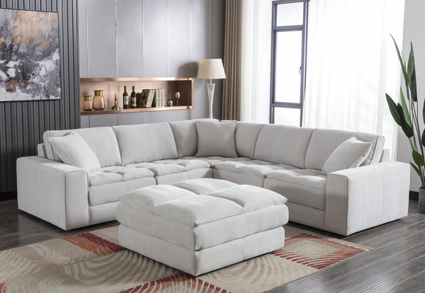 English Elm Breton Tufted Modular Sectional Six Piece Polyester Set with Ottoman for Living Rooms T2574S00304