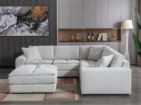 English Elm Breton Tufted Modular Sectional Six Piece Polyester Set with Ottoman for Living Rooms T2574S00304